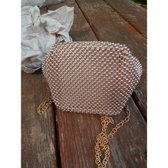 Rose Gold Gunne Sax by Jessica McClintock Gwen Ball Mesh Metal Ring Wristlet Bag - Picture 9 of 11